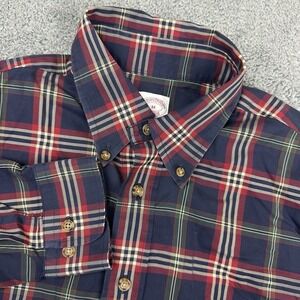 Brooks Brothers Shirt Mens Medium Supima Cotton Plaid Comfort Blue Red Green LS